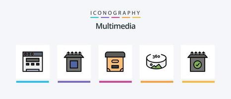 multimedia linje fylld 5 ikon packa Inklusive . geografi. schema. kalender. kreativ ikoner design vektor