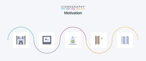 Motivation Flat 5 Icon Pack inklusive Motivation. Karte. Dollar. Pfeil. Treppe vektor