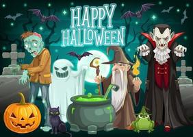 halloween spöke, pumpa, zombie och dracula vektor