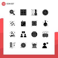 16 användare gränssnitt fast glyf packa av modern tecken och symboler av företag kärlek sommar hjärta vetenskap redigerbar vektor design element