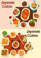 japanische fleischgerichte mit asiatischen saucen und gemüse vektor