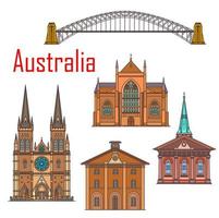 Australien arkitektur, sydney landmärke byggnader vektor