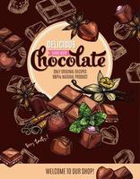 Schokoladenbonbons und -riegel, Minze, Vanillegewürze vektor