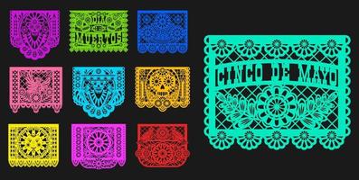 mexikanischer tag der toten papel picado papierschnittfahnen vektor