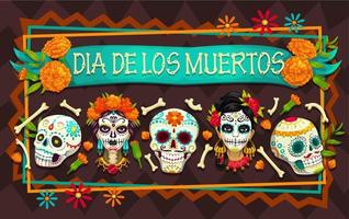 dag av de död- mexikansk Semester skallar, skelett vektor