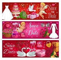 Hochzeitssymbole, Save-the-Date- und Heiratskarten vektor