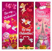 verliebte Katzen, Herzen, Amor, Valentinstagsgeschenke vektor