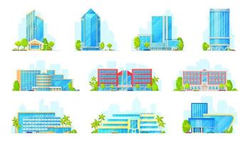 hotell och företag Centrum byggnader ikoner vektor
