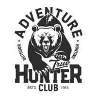 Hunter Club T-Shirt-Aufdruck, wilder Grizzlybär vektor