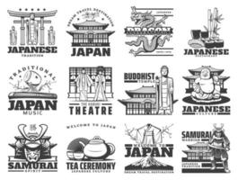 japanische kultur, tourismus, reisevektorsymbole vektor