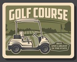 golf sport grön kurs, flagga, hål och vagn vektor
