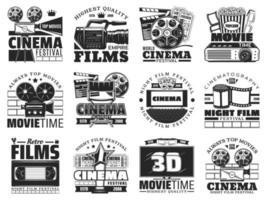 Filmrolle, Kinokarten, Popcorn und 3D-Brille vektor