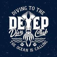 t-shirt skriva ut calamary eller bläckfisk hav varelse vektor