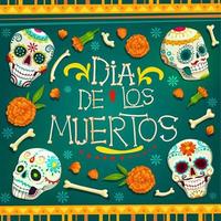 dia de los muertos mexikanische feiertagsschädelknochen vektor