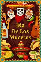 dia de los muertos mexikanischer schädel im sombrero vektor