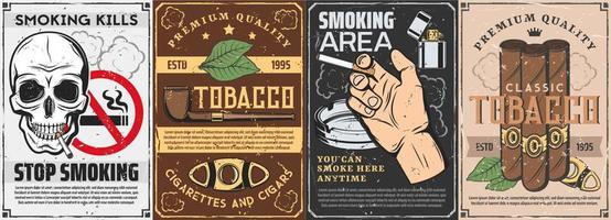 tobak, cigarr och rökning objekt vektor