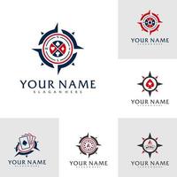 uppsättning av kompass poker logotyp vektor mall, kreativ poker logotyp design begrepp
