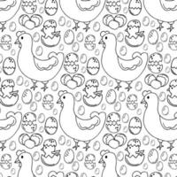 sömlös mönster med kycklingar, tuppar och kycklingar. vektor illustration.