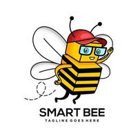 geek bee maskottchen logo, logo vektorvorlage, gestaltungselement für logo, poster, karte, banner, emblem, t-shirt, vektorillustration. vektor