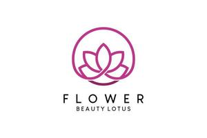 Lotusblumen-Logo-Design mit minimalistischem gestreiftem Kreis vektor