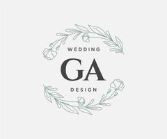 ga initialen brief hochzeitsmonogramm logos sammlung, handgezeichnete moderne minimalistische und florale vorlagen für einladungskarten, save the date, elegante identität für restaurant, boutique, café im vektor