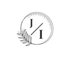 ji initialen brief hochzeit monogramm logos vorlage, handgezeichnete moderne minimalistische und florale vorlagen für einladungskarten, datum speichern, elegante identität. vektor