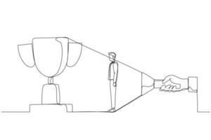 illustration des geschäftsmannes, der großen preis von der taschenlampe anstrebt. Einzeiliger Kunststil vektor