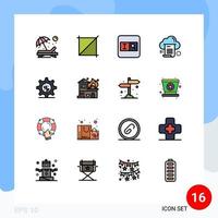 16 universelle flache, farbgefüllte Linien für Web- und mobile Anwendungen Gear Computing Form Cloud teilen editierbare kreative Vektordesign-Elemente vektor