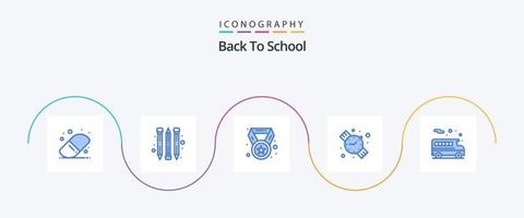 Back to School Blue 5 Icon Pack inklusive . Bildung. Transport. Bus vektor