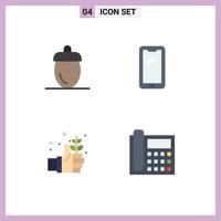 4 tematiska vektor platt ikoner och redigerbar symboler av ekollon iphone frukt smart telefon dag redigerbar vektor design element
