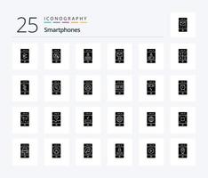 Smartphones 25 solides Glyphen-Icon-Pack inklusive Anrufen. Botschaft. Technologie. Müll. Sicherheit vektor