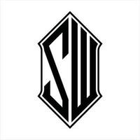 zw logotyp monogram med sköldform och översikt design mall vektor ikon abstrakt