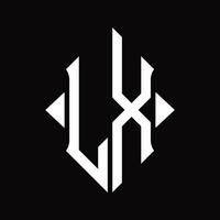 lx-Logo-Monogramm mit isolierter Designvorlage in Schildform vektor