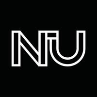 Nu-Logo-Monogramm mit negativem Raum im Linienstil vektor
