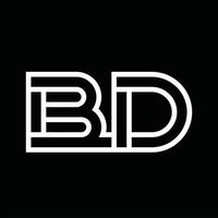 bd-logo-monogramm mit negativem raum im linienstil vektor