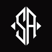 sa-Logo-Monogramm mit isolierter Designvorlage in Schildform vektor