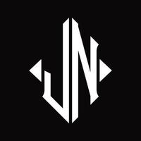 jn-Logo-Monogramm mit isolierter Designvorlage in Schildform vektor