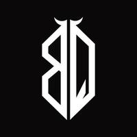 bq logotyp monogram med horn form isolerat svart och vit design mall vektor