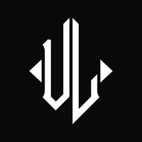 vl-Logo-Monogramm mit isolierter Designvorlage in Schildform vektor