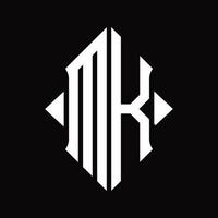 mk-Logo-Monogramm mit isolierter Designvorlage in Schildform vektor