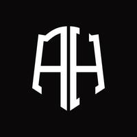 ah-Logo-Monogramm mit Band-Design-Vorlage in Schildform vektor