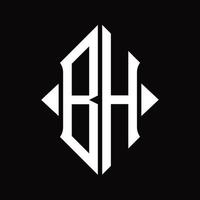 bh-Logo-Monogramm mit isolierter Designvorlage in Schildform vektor
