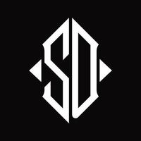 SD-Logo-Monogramm mit isolierter Designvorlage in Schildform vektor
