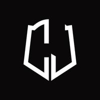 CJ-Logo-Monogramm mit Band-Design-Vorlage in Schildform vektor