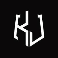 kj-Logo-Monogramm mit Band-Design-Vorlage in Schildform vektor