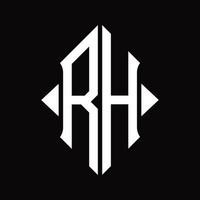 Rh-Logo-Monogramm mit isolierter Designvorlage in Schildform vektor