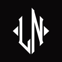 ln-Logo-Monogramm mit isolierter Designvorlage in Schildform vektor