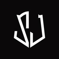 zj-Logo-Monogramm mit Band-Design-Vorlage in Schildform vektor