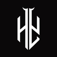 hy-Logo-Monogramm mit Hornform isolierte schwarz-weiße Designvorlage vektor