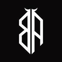 ba-Logo-Monogramm mit Hornform isolierte Schwarz-Weiß-Designvorlage vektor